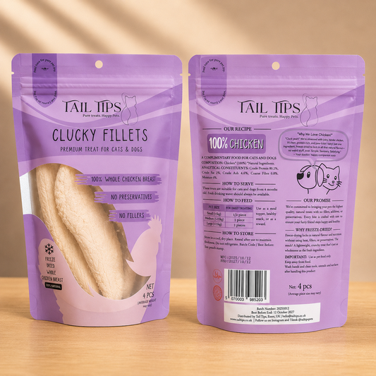 Clucky Filets - 100% Freeze-Dried Chicken Breast Treats | Pure & Natural | Tail Tips UK | 4pcs pack - Tail Tips