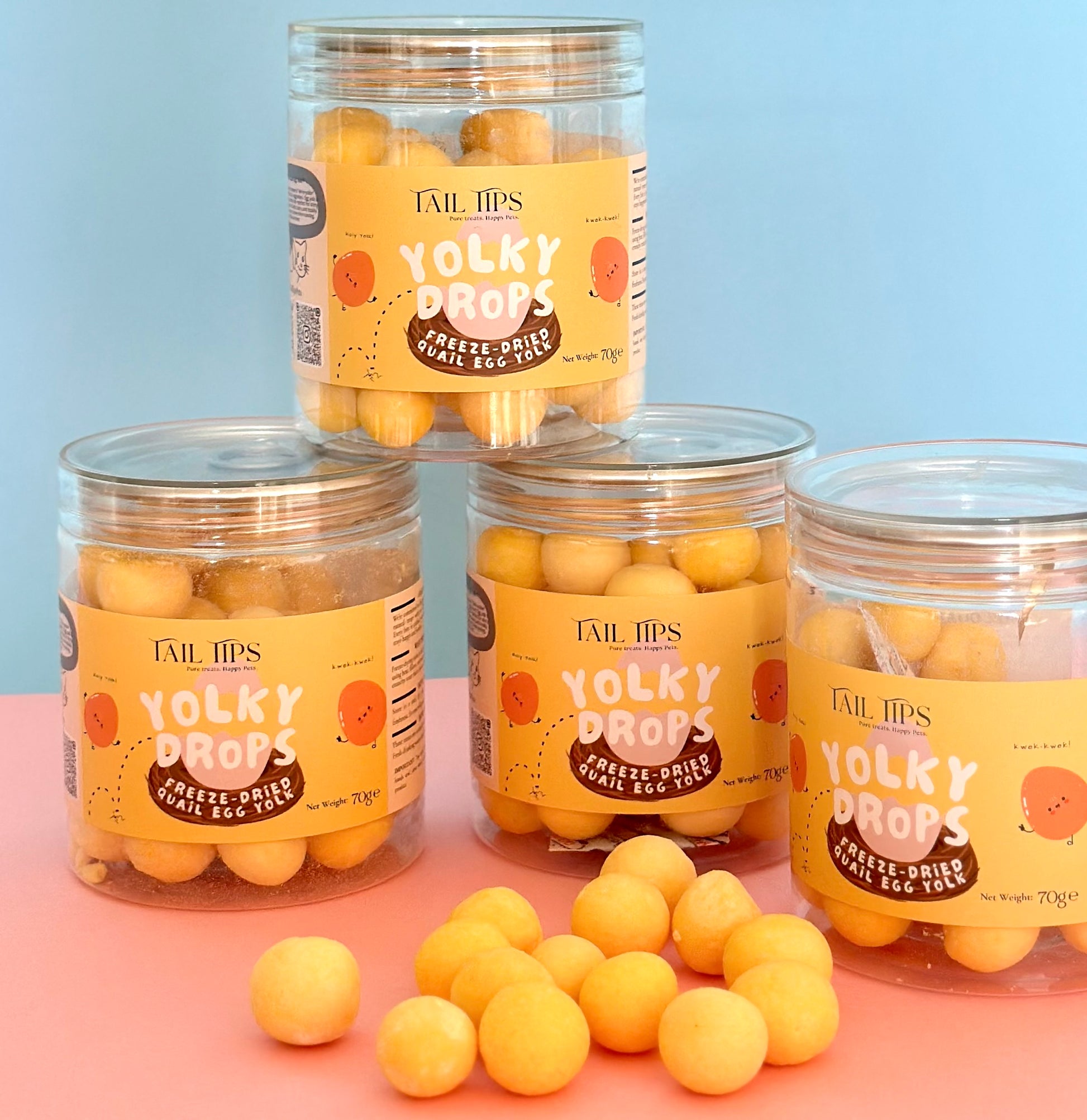 Yolky Drops - 100% Freeze-Dried Quail Egg Yolk Treats | Pure Protein | Tail Tips UK | 70g jar - Tail Tips