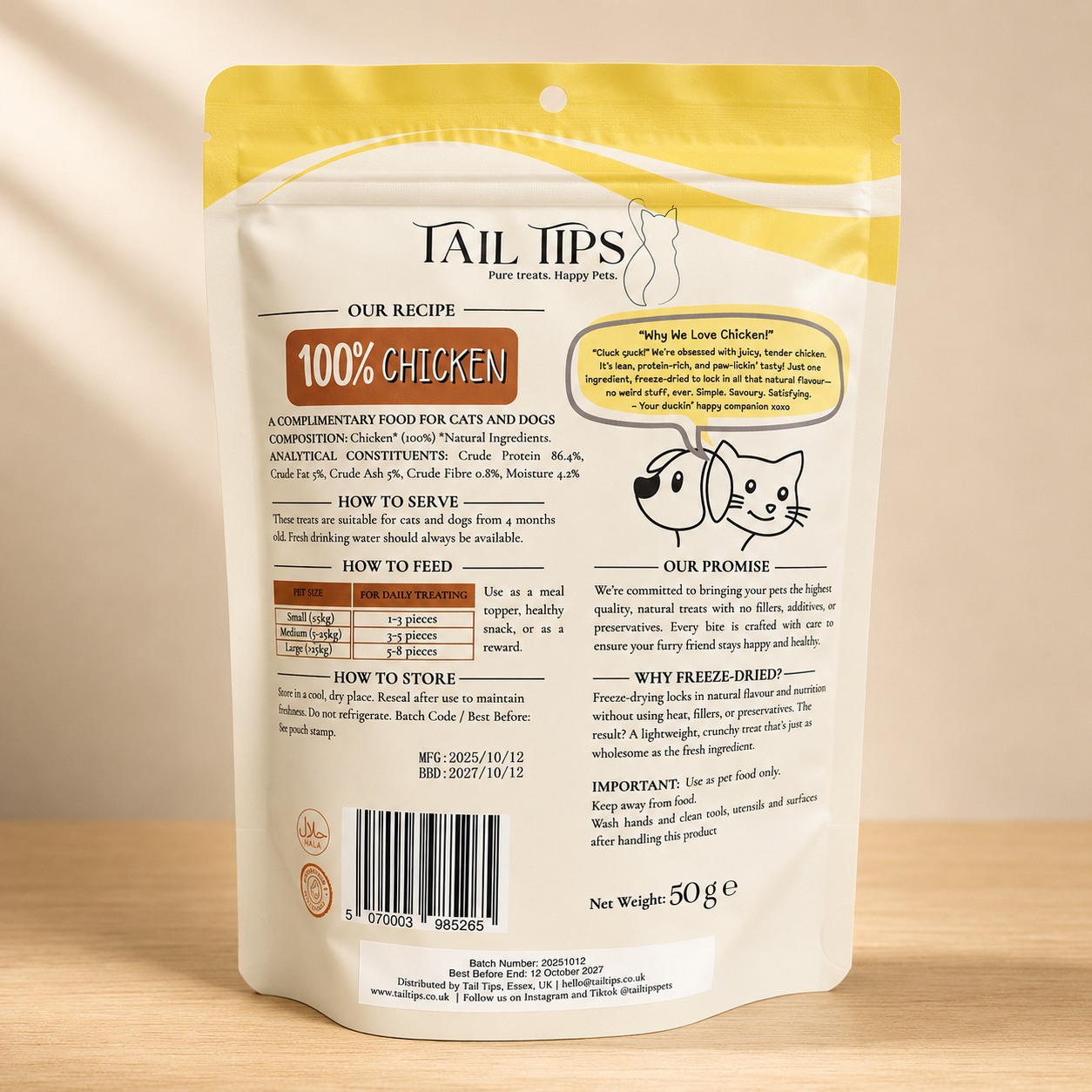 Cluck & Crunch - 100% Freeze-Dried Chicken Treats | Tail Tips UK | 50g pack - Tail Tips