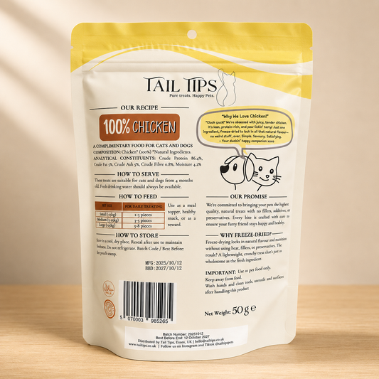 Cluck & Crunch - 100% Freeze-Dried Chicken Treats | Tail Tips UK | 50g pack - Tail Tips