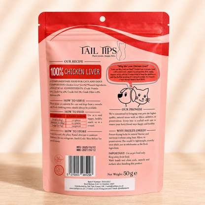 Liver Rush - 100% Freeze-Dried Chicken Liver Treats | High-Value | Tail Tips UK | 50g pack - Tail Tips