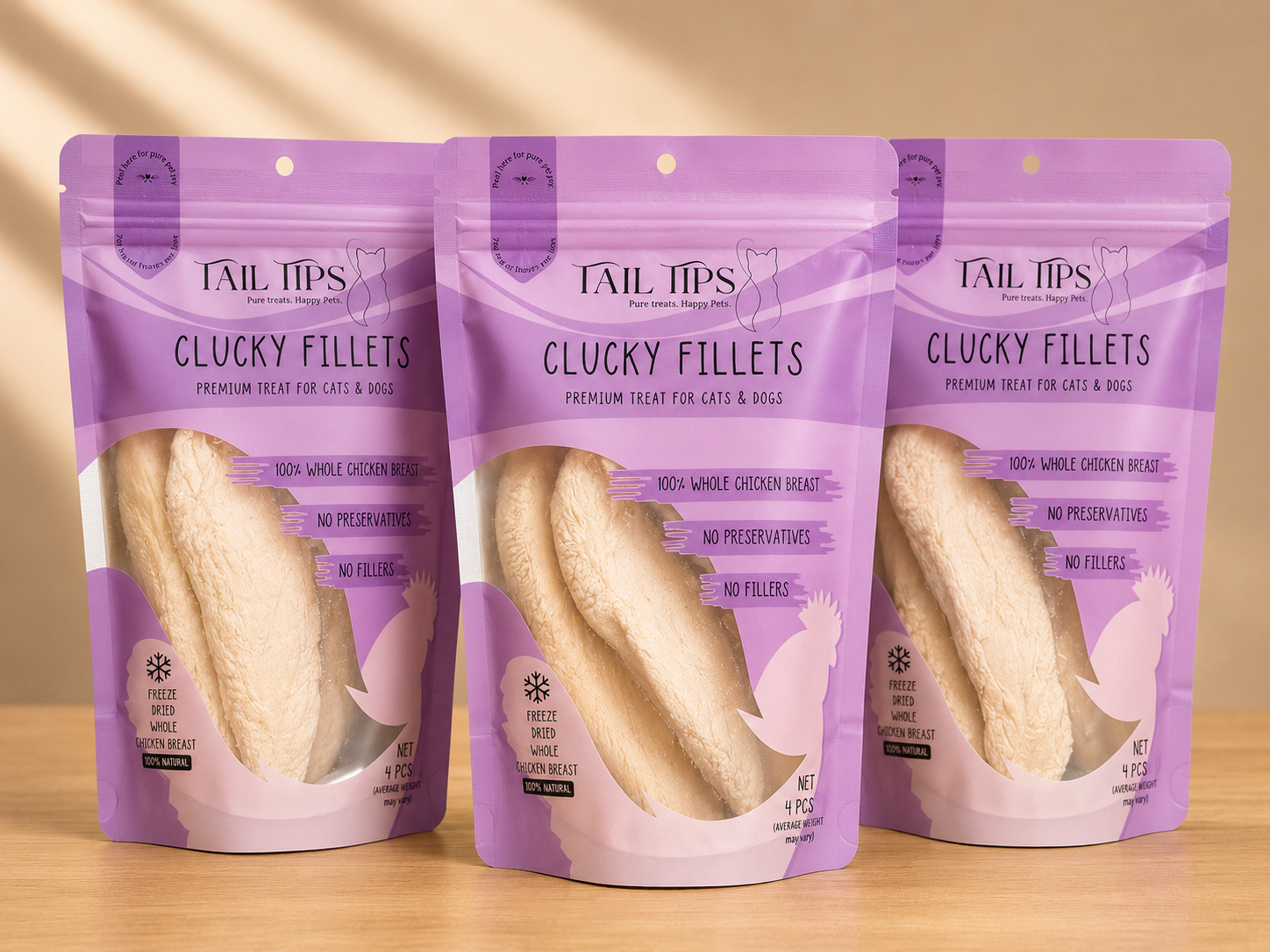 Clucky Filets - 100% Freeze-Dried Chicken Breast Treats | Pure & Natural | Tail Tips UK | 4pcs pack - Tail Tips