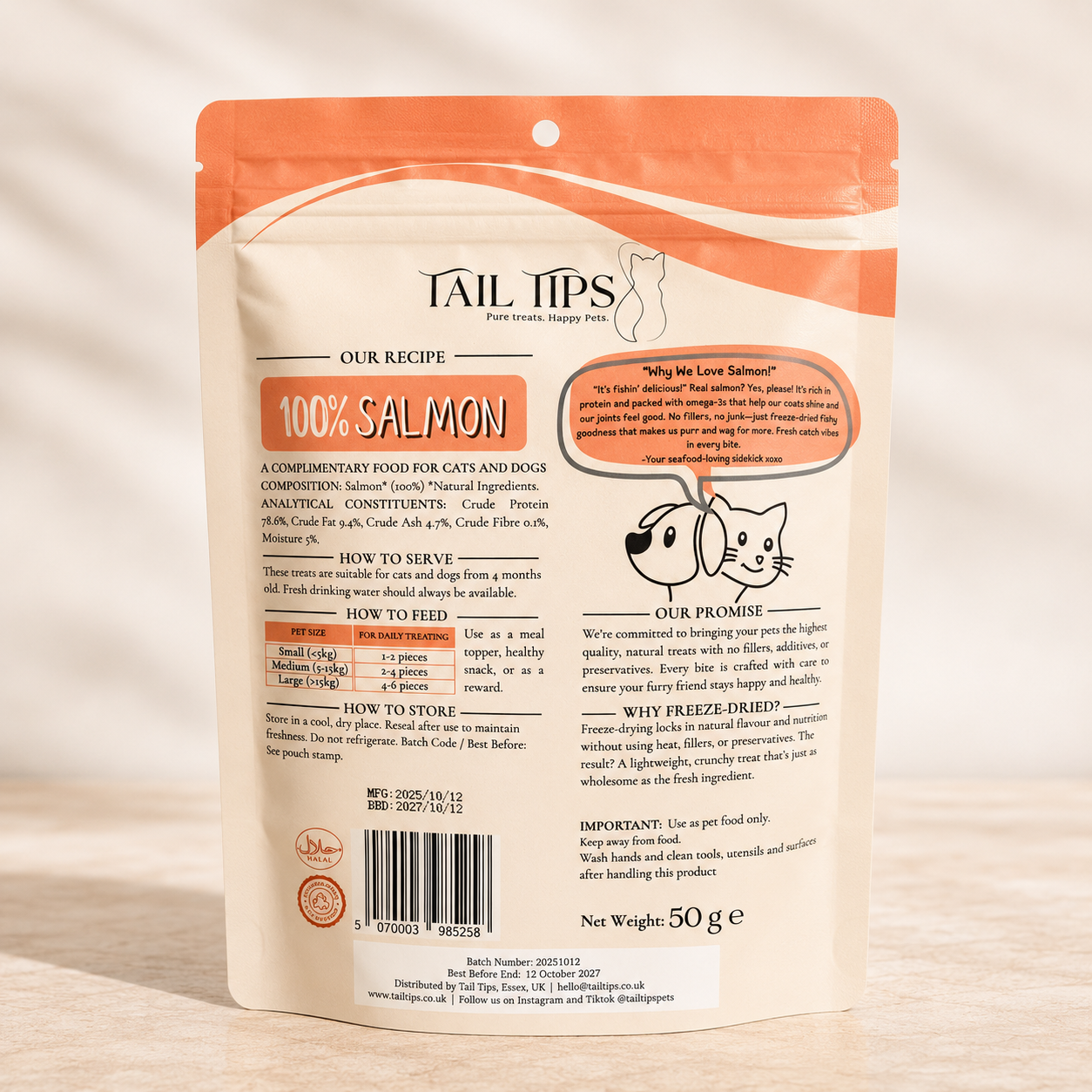 Salmon Swoon - 100% Freeze-Dried Salmon Treats | Pure & Natural | Tail Tips UK | 50g pack - Tail Tips
