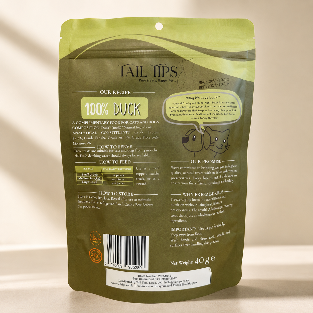Ducky Delights - 100% Freeze-Dried Duck Treats | Novel Protein | Tail Tips UK | 40g pack - Tail Tips