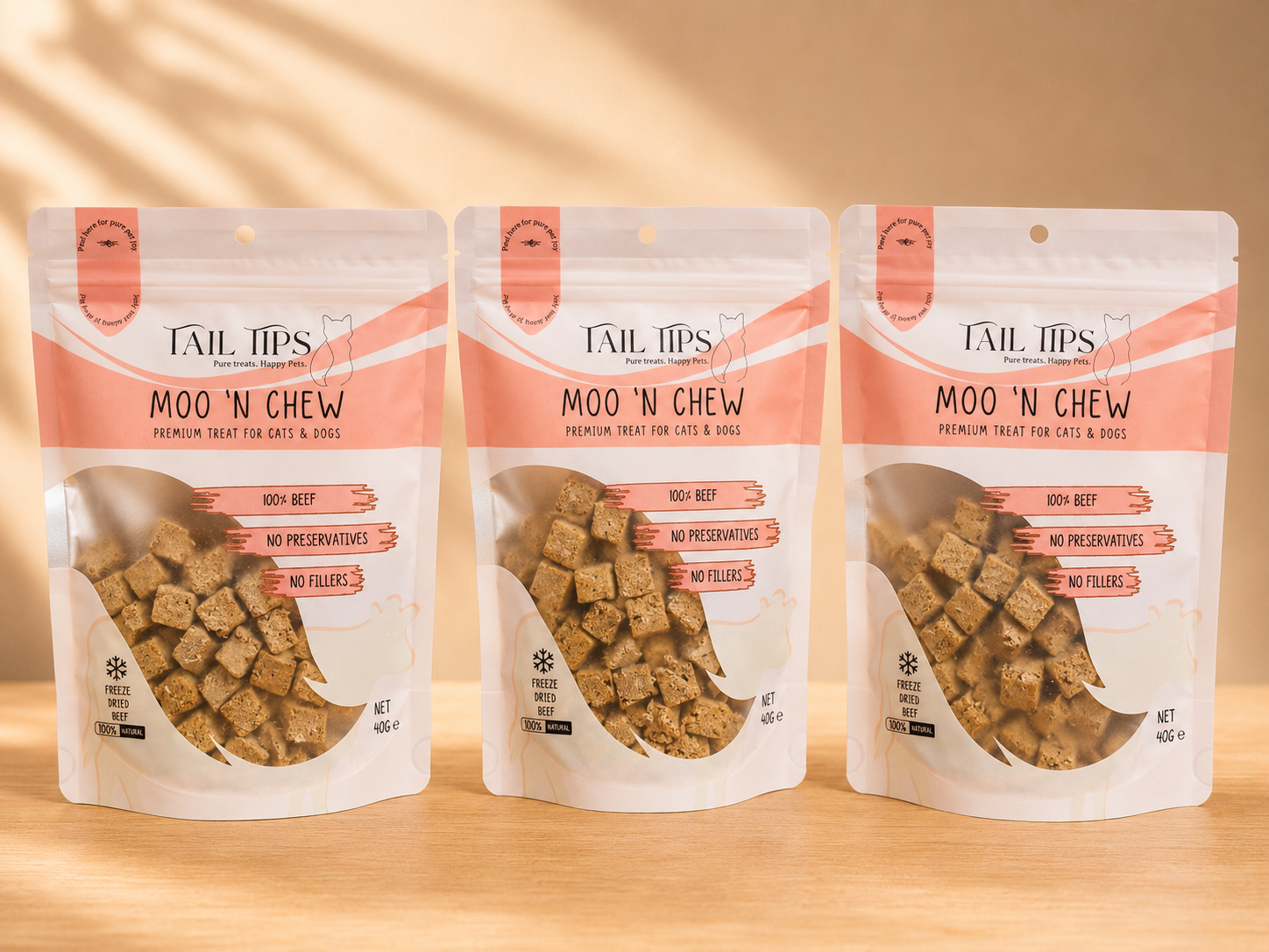 Moo N' Chew - 100% Freeze-Dried Beef Treats | Pure & Natural | Tail Tips UK | 40g pack - Tail Tips