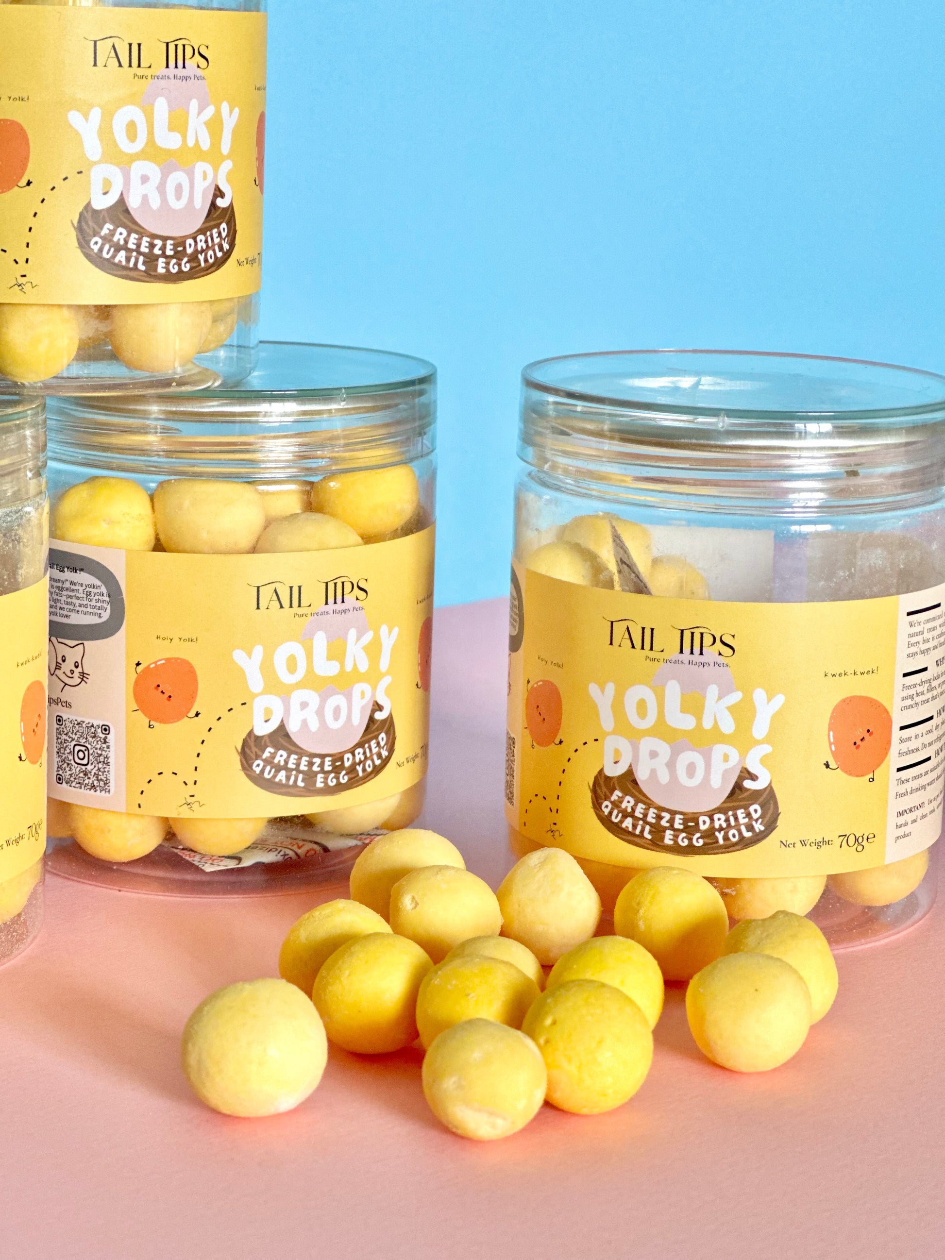 Yolky Drops - 100% Freeze-Dried Quail Egg Yolk Treats | Pure Protein | Tail Tips UK | 70g jar - Tail Tips