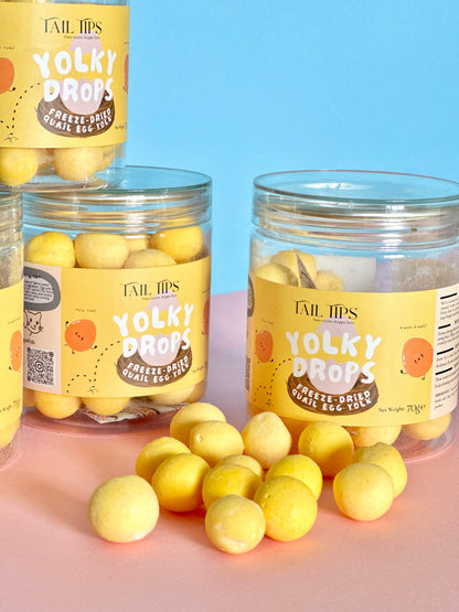 Yolky Drops - 100% Freeze-Dried Quail Egg Yolk Treats | Pure Protein | Tail Tips UK | 70g jar - Tail Tips