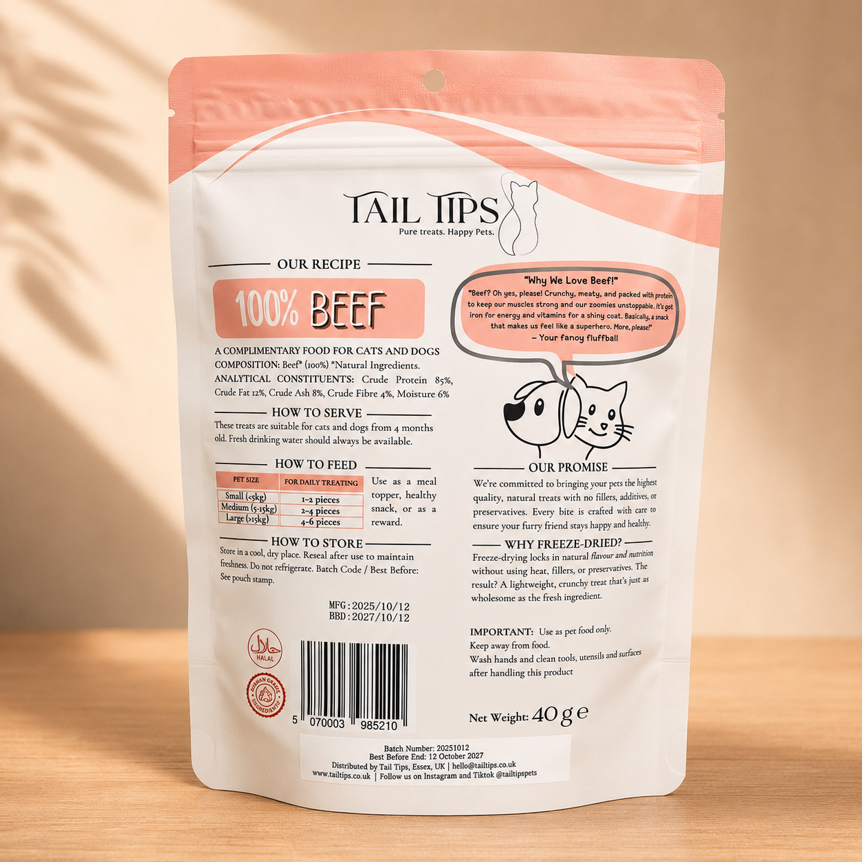 Moo N' Chew - 100% Freeze-Dried Beef Treats | Pure & Natural | Tail Tips UK | 40g pack - Tail Tips
