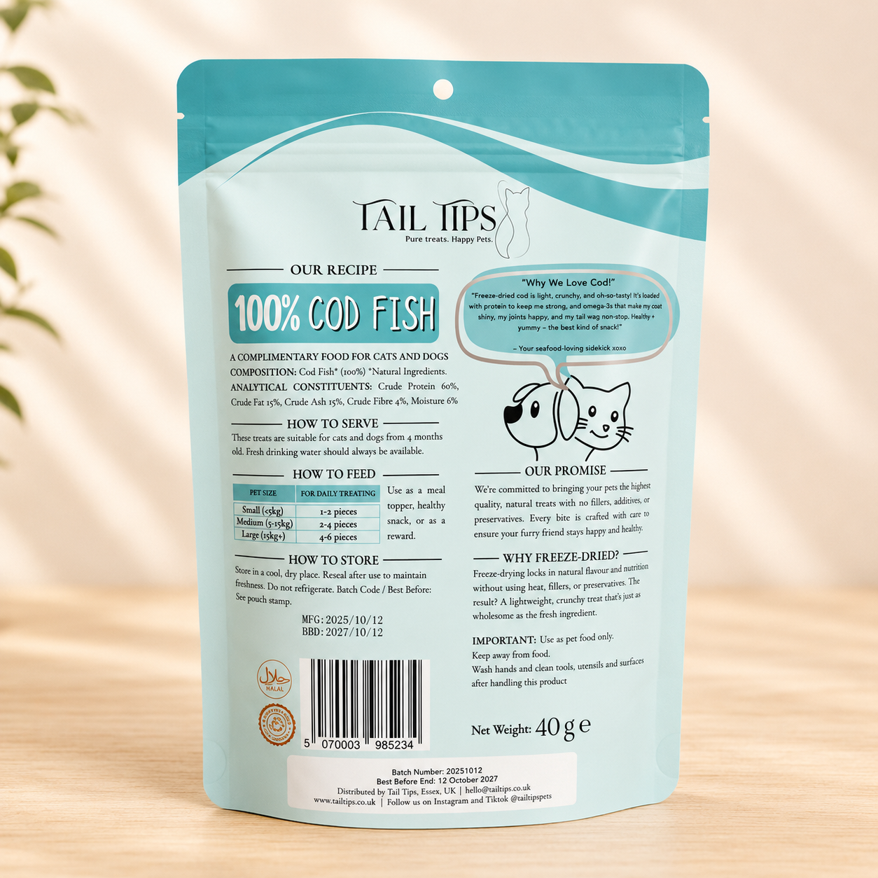 Cod Crunchies - 100% Freeze-Dried Cod Treats | Pure & Natural | Tail Tips UK | 40g pack - Tail Tips