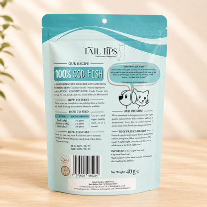 Cod Crunchies - 100% Freeze-Dried Cod Treats | Pure & Natural | Tail Tips UK | 40g pack - Tail Tips