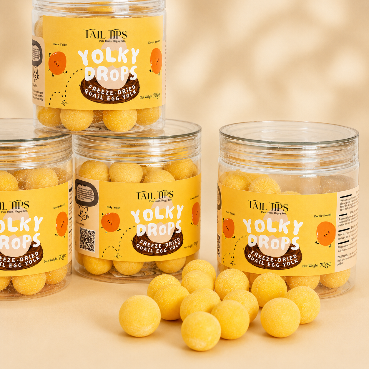 Tail Tips UK Yolky Drops - 100% Freeze-Dried Quail Egg Yolk Treats Gourmet Meal Enhancement for Pets - Tail Tips