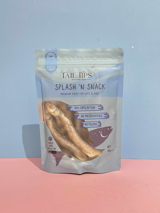 Splash N' Snack - 100% Freeze-Dried Capelin Treats | Pure & Natural | Tail Tips UK